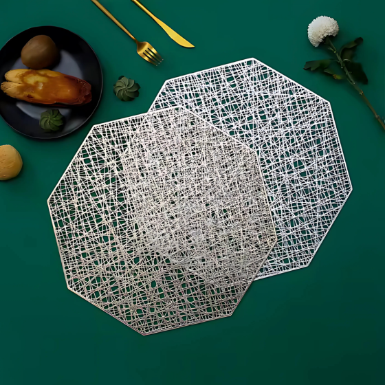 Сервировочная салфетка фигурная под горячее, коврик сервировочный серебристый набор 2 шт Каменец-Подольский