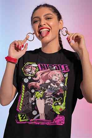 Футболка для хлопчика з аніме принтом Зенлесс Зоне Зеро Ніколе оверсайз (зріст від 165 до 180) Чорний AnimeJ0048m Дніпро