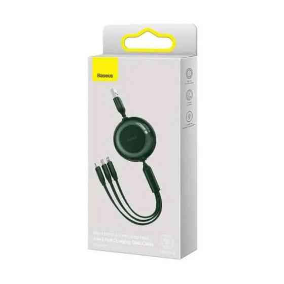 Кабель Baseus Bright Mirror 2 Series Retractable 3-in-1 Fast Charging  Data Cable USB to M+L+C 3.5A 1.1m Green Київ