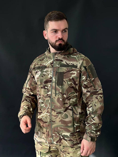 Тактическая ветровка мультикам мужская softshell, весенняя, с велкро, капюшоном и 5 карманами Львов - изображение 2