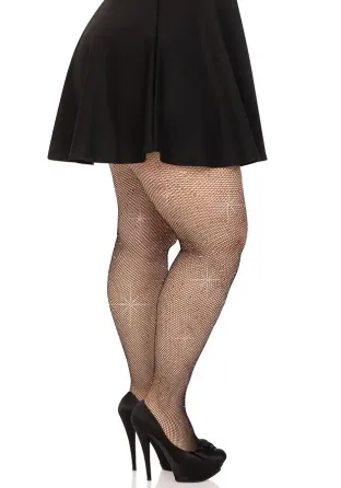 Колготки Leg Avenue Rhinestone micro net tights Plus size Black, дрібна сітка, стрази Львів