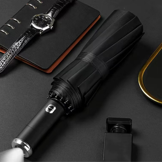 Парасолька з Led-ліхтариком на 10 спицях від дощу, сонця, діаметр 105 см, парасолька автоматична з вбудованим ліхтарем, чорна Кам'янець-Подільський