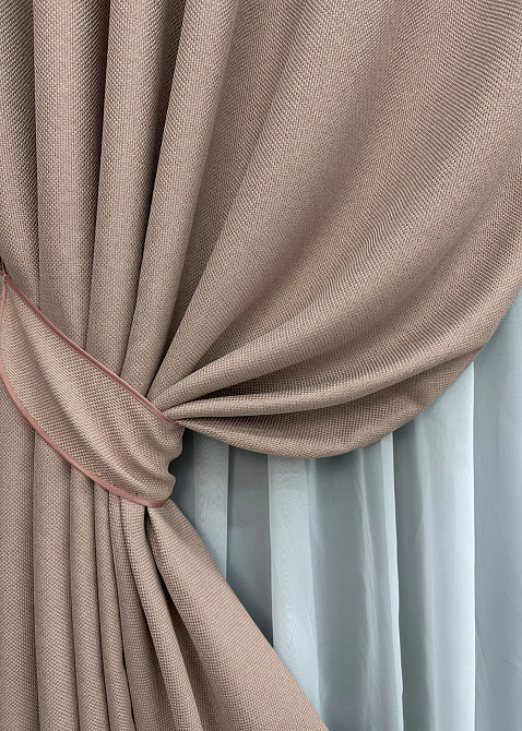 Комплект готових штор VR-Textil Льон-блекаут Льон Мішковина № 1069ш Пудровий 150х270см 2 шт (30-878) Київ - фото 5