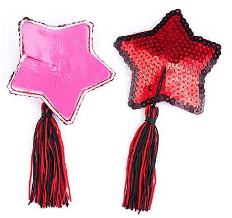 Наклейки на соски Звездочки с кисточками one size красно-черный Киев - изображение 3