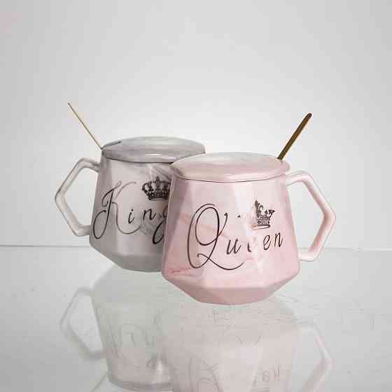 Yiwu Набір парних порцелянових чашок Queen&King 2 (шт) по 400 (мл) чашки на подарунок із кришко Коломия