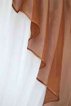 Кухонна фіранка VR-Textil № 069к коричневий з білим 280х170 см (50-273) Київ