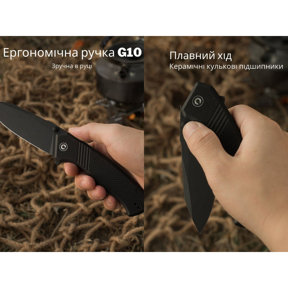 Ніж складаний туристичний Civivi Placoid, (9.3 см) 14C28N / G10 чорний Київ - фото 12