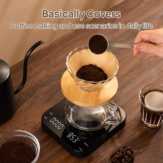 Кофейные весы MEILEN 3 кг/0,1 г с таймером, Type-C, цифровые весы для кофе Pour Over и эспрессо, черные Киев