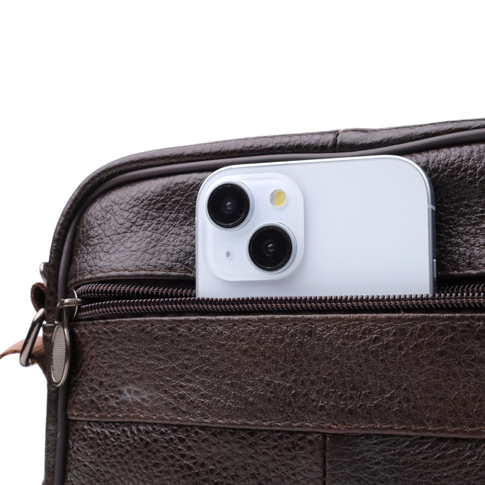 Горизонтальна зручна сумка з ручкою для чоловіків з натуральної шкіри Vintage 22940 Коричневий Київ - фото 6