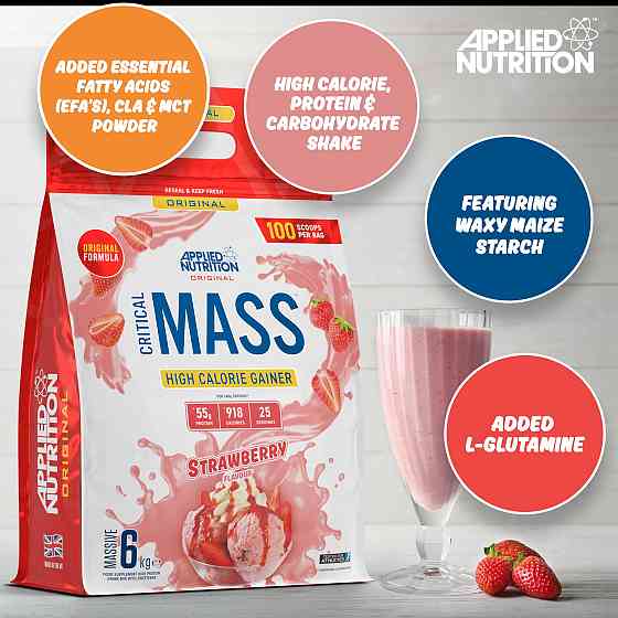 Гейнер Applied Nutrition Original Critical Mass Weight Gainer (6kg - 25 Servings) (Strawberry) Луцьк