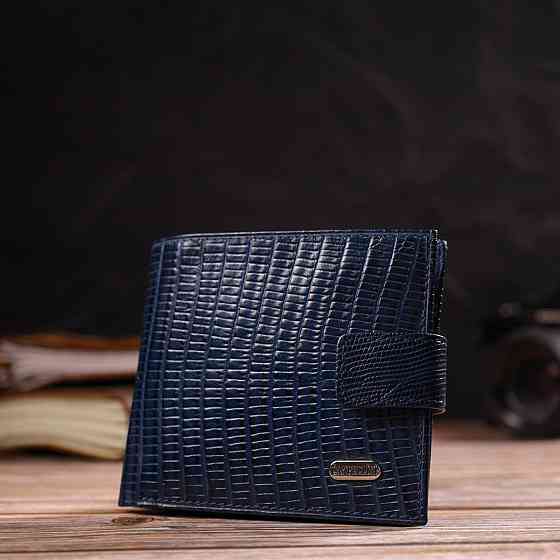 Мужской бумажник горизонтального формата из натуральной кожи с тиснением CANPELLINI 21767 Синий Киев