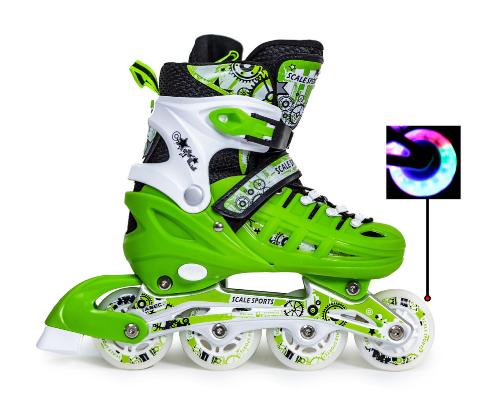 Ролики раздвижные детские Scale Sports с PU колесами. Ярко-Салатовые. Размер 29-33 Одесса - изображение 2