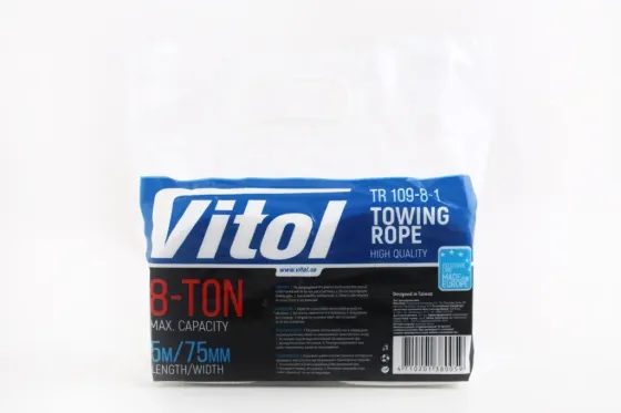 Трос буксировочный лента  8 т/5.0м/7.5см Vitol крючки Винница