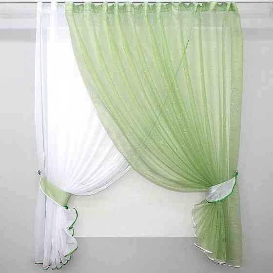 Кухонные шторки VR-Textil № 101к с подвязками белый с салатовым 310х170 см (52-0131) Киев