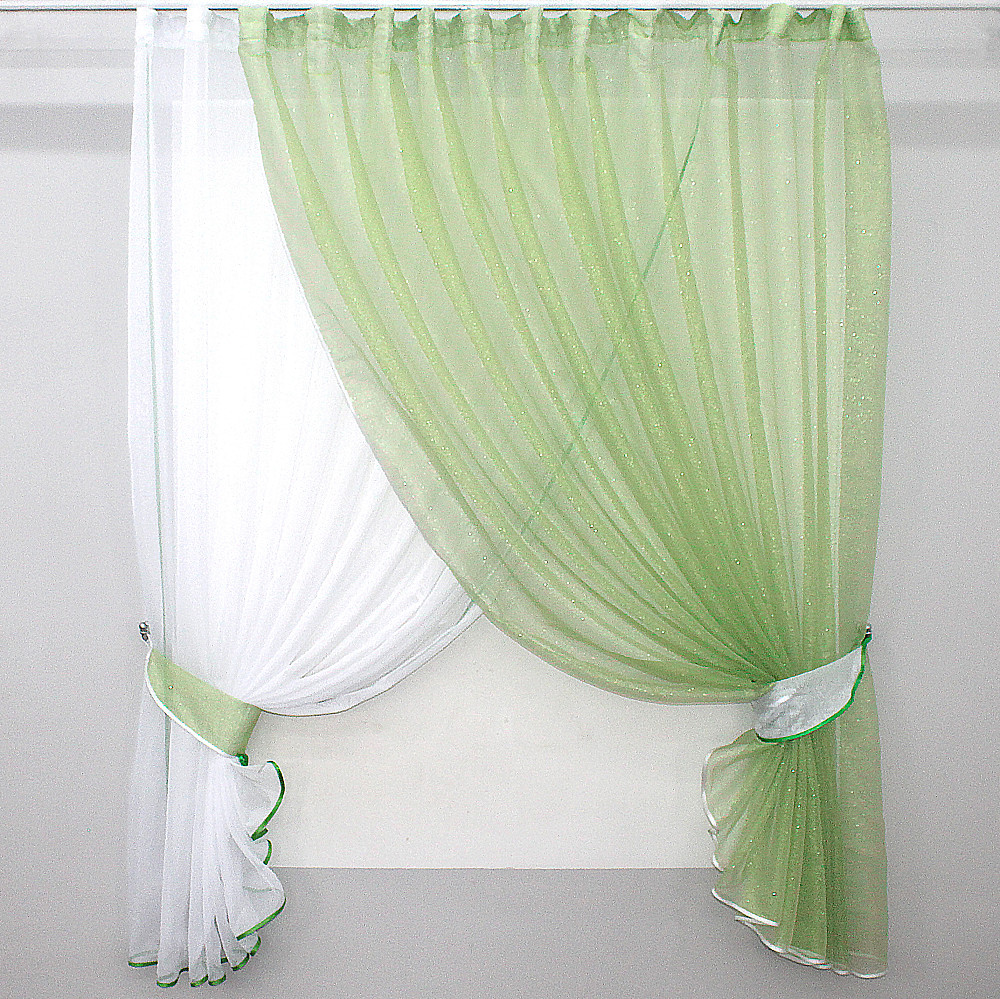 Кухонные шторки VR-Textil № 101к с подвязками белый с салатовым 310х170 см (52-0131) Киев - изображение 1