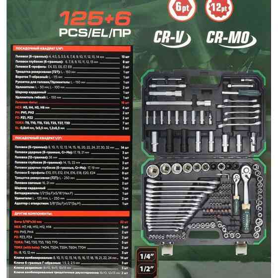 Набір інструментів 125+6пр. 1/4'', 1/2'' (6гр.) ROCKFORCE RF-41252-5 Premium Одеса