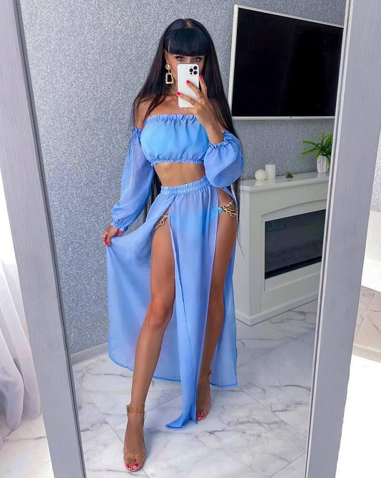 Женский яркий пляжный костюм двойка: топ и штаны шифон Одесса - изображение 3