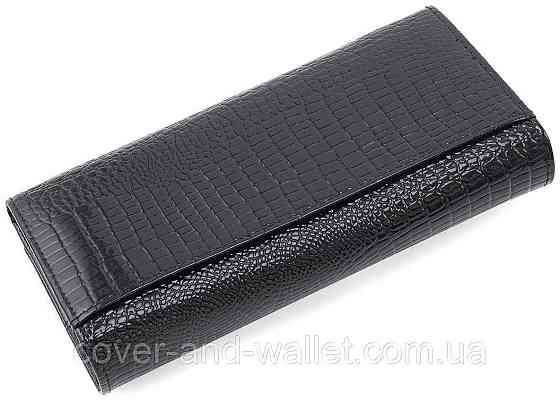 Черный женский лаковый кошелек из натуральной кожи на магнитах ST Leather Киев