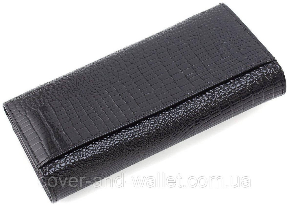 Черный женский лаковый кошелек из натуральной кожи на магнитах ST Leather Киев - изображение 3