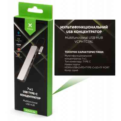 Концентратор Vinga Type-C to 4K HDMI+2*USB3.0+SD+TF+PD+USB-C 3.1 Gen1 aluminium (VCPHTC7AL) Винница