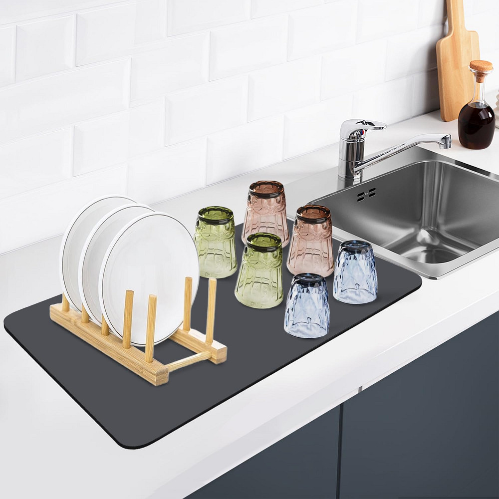 Супер поглинаючий килимок нековзний для сушіння посуду суперабсорбуючий 29*39см чорний Вінниця - фото 8