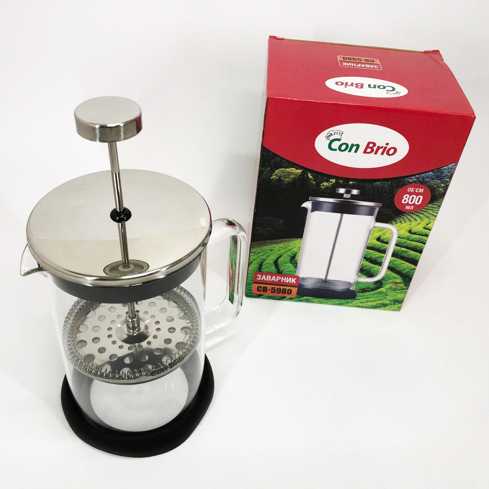 Заварник стеклянный с прессом Con Brio CB-5980 800 мл, Френч-пресс вместительный, Заварник прозрачный IK-97 Львов - изображение 10