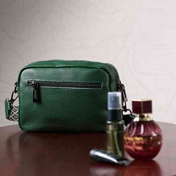 Яркая женская сумка с накладным карманом из натуральной кожи Vintage 22639 Зеленая Киев