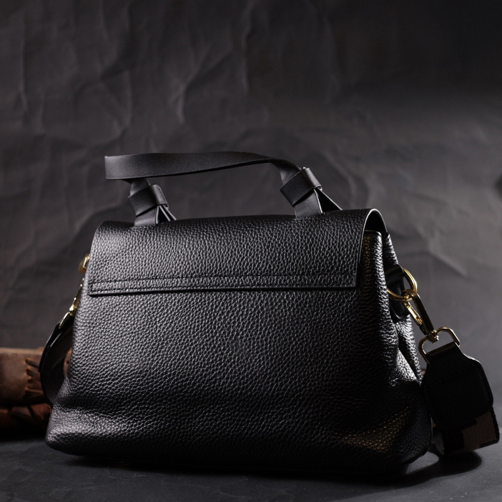 Женская сумка с интересною ручкой из натуральной кожи Vintage 22336 Черная Киев - изображение 9