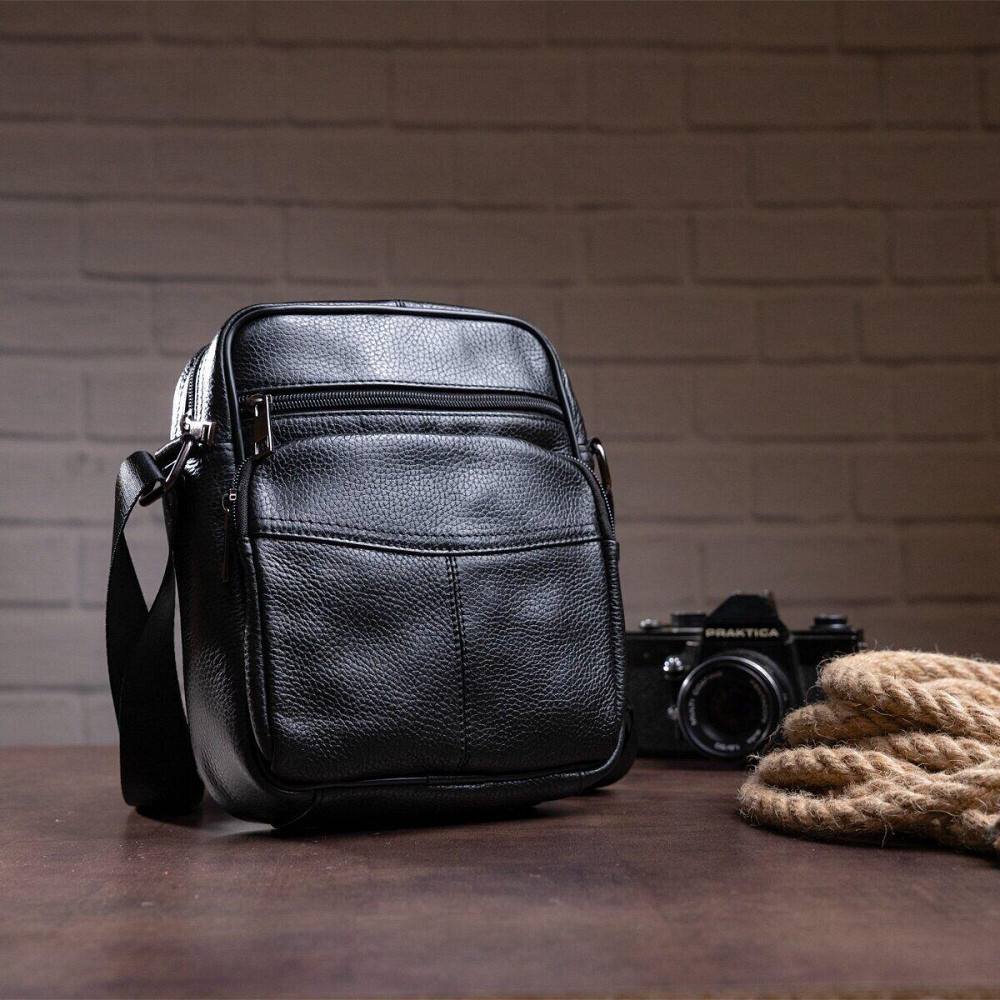 Сумка мужская компактная кожаная Vintage 14909 Черная Киев - изображение 7