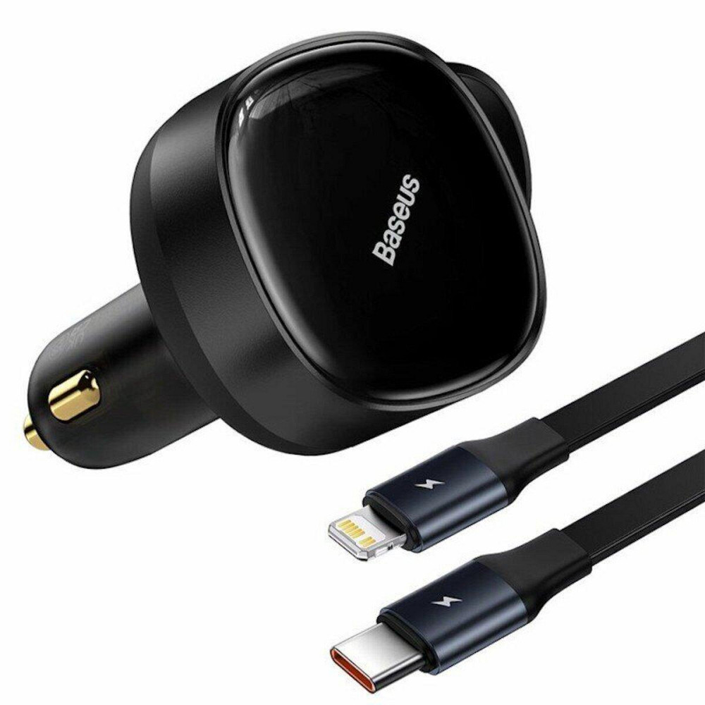 Автомобільний зарядний пристрій Baseus Enjoyment Retractable 2-in-1 Car Charger C+L 30W Black Ковель - фото 4