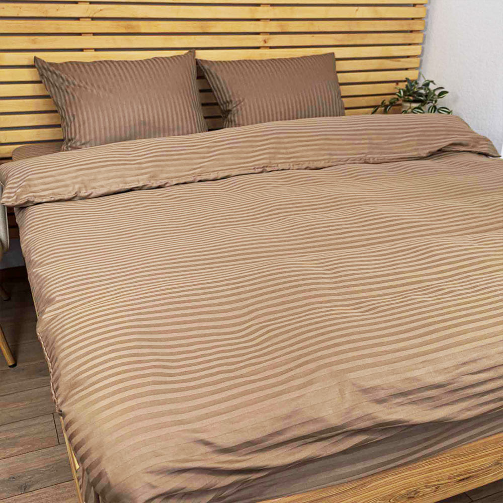 Постельное белье Семейное Страйп Сатин комплект 125 г/м2 YouStar (Коричневый) 2 х 50х70 Сумы - изображение 1