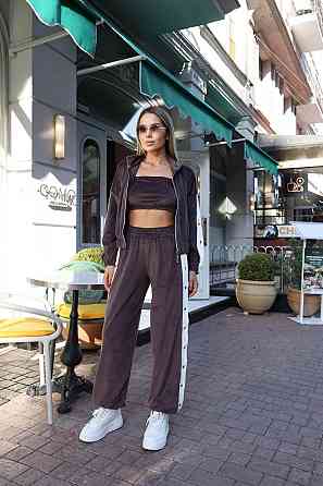 Стильный женский повседневный костюм тройка плотный плюшевый велюр Шоколад, 42/44 Одесса