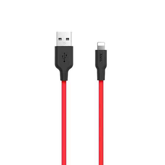 Кабель HOCO X21 Plus USB to iP 2.4A, 2m, silicone, silicone connectors, Black+Red Киев