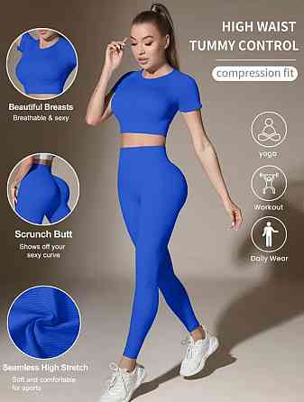 Жіночий костюм для фітнесу спортивний з топом S синій Київ