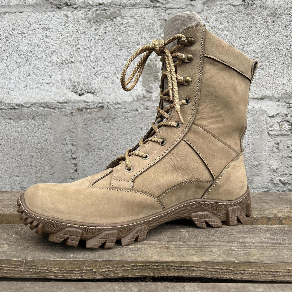 Чоловічі військові шкіряні демісезонні берці ТАЙФУН бежеві, міцні військові берці прошити та проклеєні Львів - фото 7