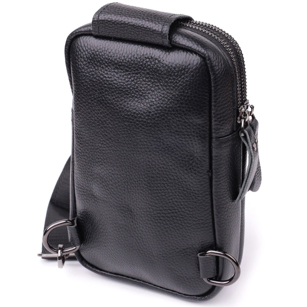 Небольшая слинг сумка для мужчин из натуральной кожи Черный (Vintage) Киев - изображение 12