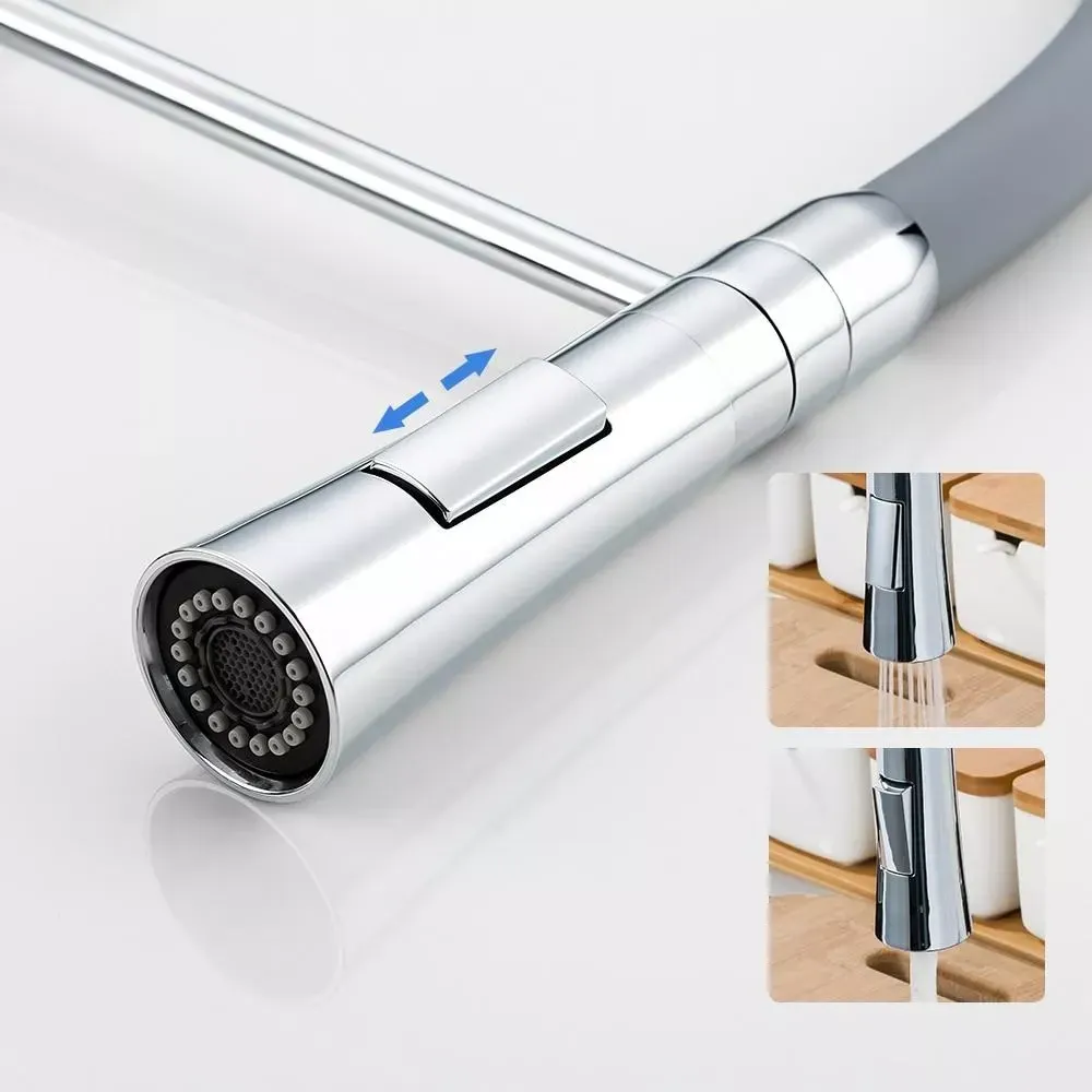 Смеситель для кухни Frap F4452-6 с гибким изливом, 2 режима, серый/хром Киев - изображение 5