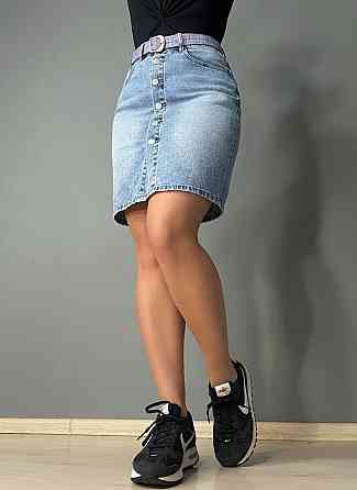 Спідниця жіноча джинсова Vanver 2035 пряма коротка на гудзиках з поясом стрейчева блакитна, блакитний, З2, 32, 86 см, 110 см Київ