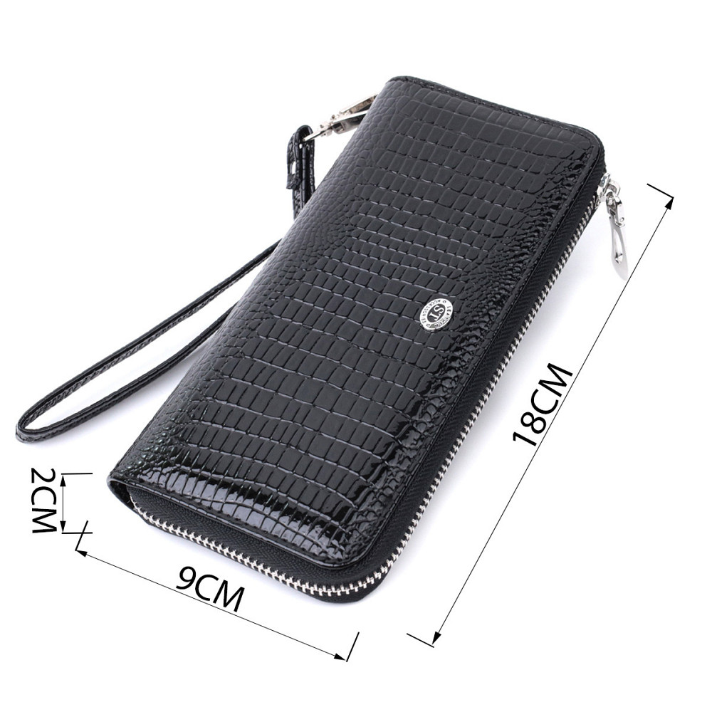 Лакированный женский кошелек на молнии Черный (ST Leather) Киев - изображение 7