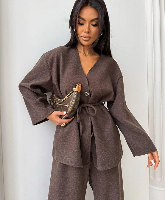 Жіночий стильний теплий костюм-двійка: жакет + штани, вовна Шоколад, 42/46 Одеса - фото 4