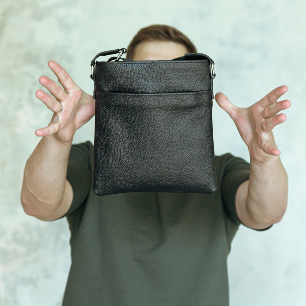 Чоловіча сумка месенджер через плече шкіряна каркасна містка якісна, чорнаMasterSem Київ - фото 4