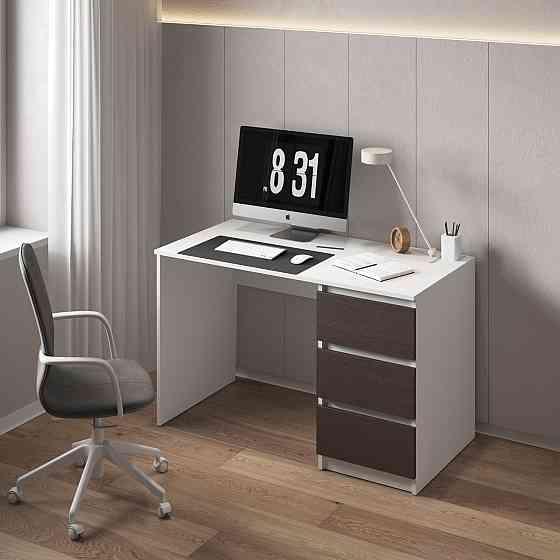 Компьютерный стол VAYS, письменный, современный, с тумбой cправа, 3 ящика з фасадами без ручек R-1 Белый-Венге Темный фасад Львов