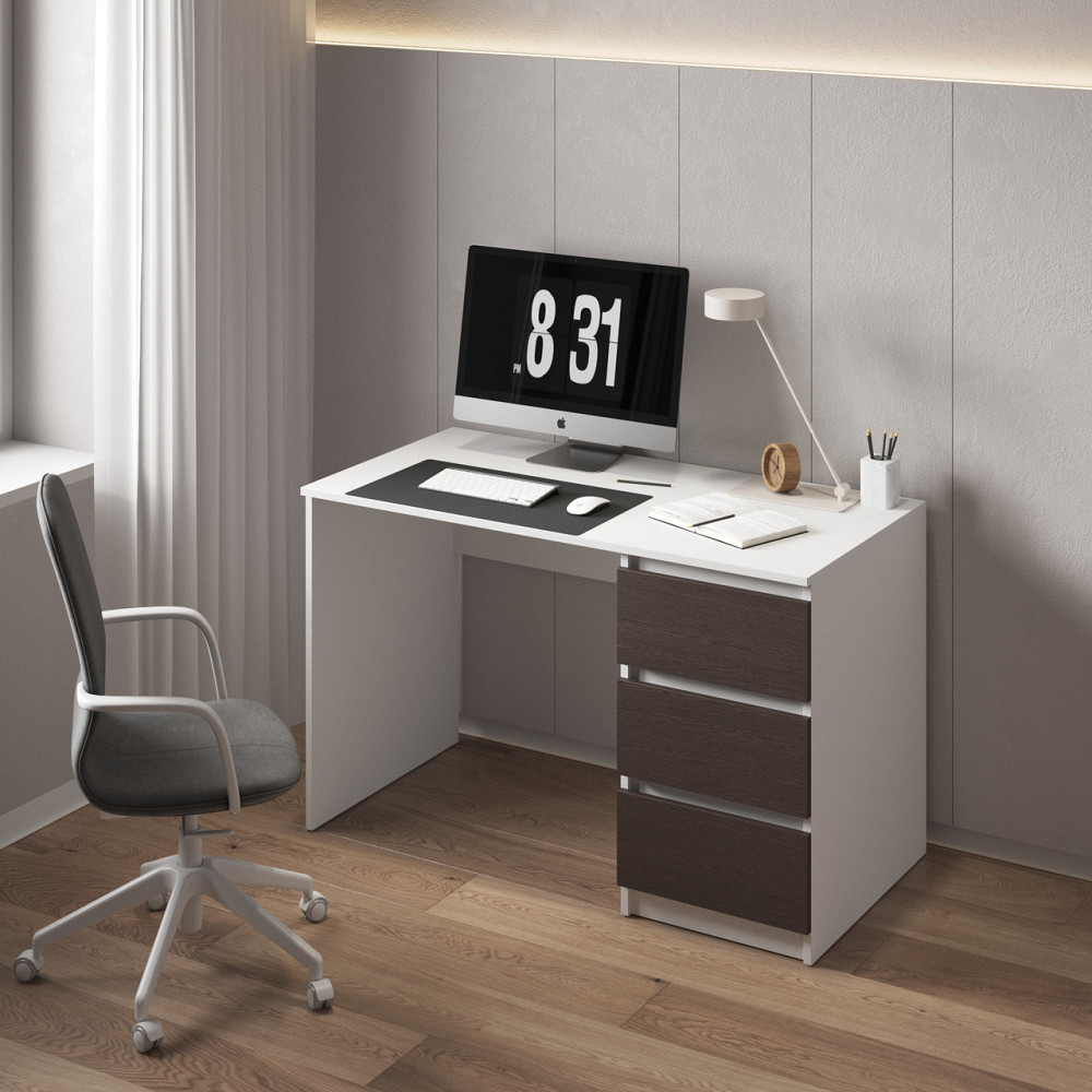 Компьютерный стол VAYS, письменный, современный, с тумбой cправа, 3 ящика з фасадами без ручек R-1 Белый-Венге Темный фасад Львов - изображение 1