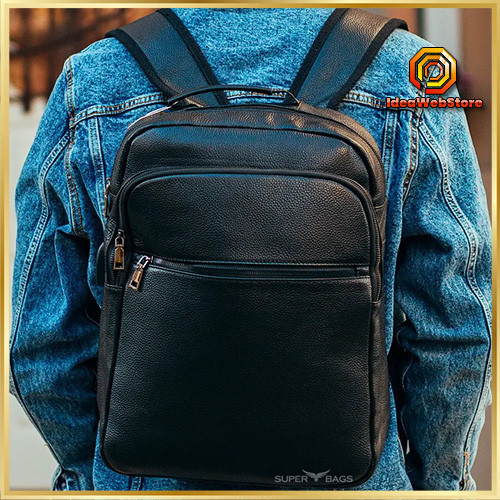 Шкіряний міський чоловічий рюкзак класичний чорний з натуральної шкіри якісний Tiding Bag Київ - фото 1