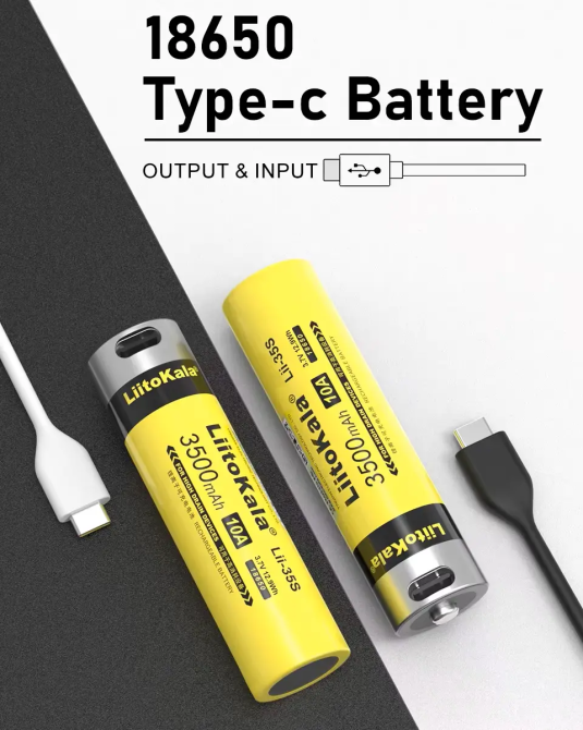 Аккумулятор 18650 LiitoKala Lii-35S Li-ion 3500mAh 3.7V Type-C (Желтый) Винница - изображение 8
