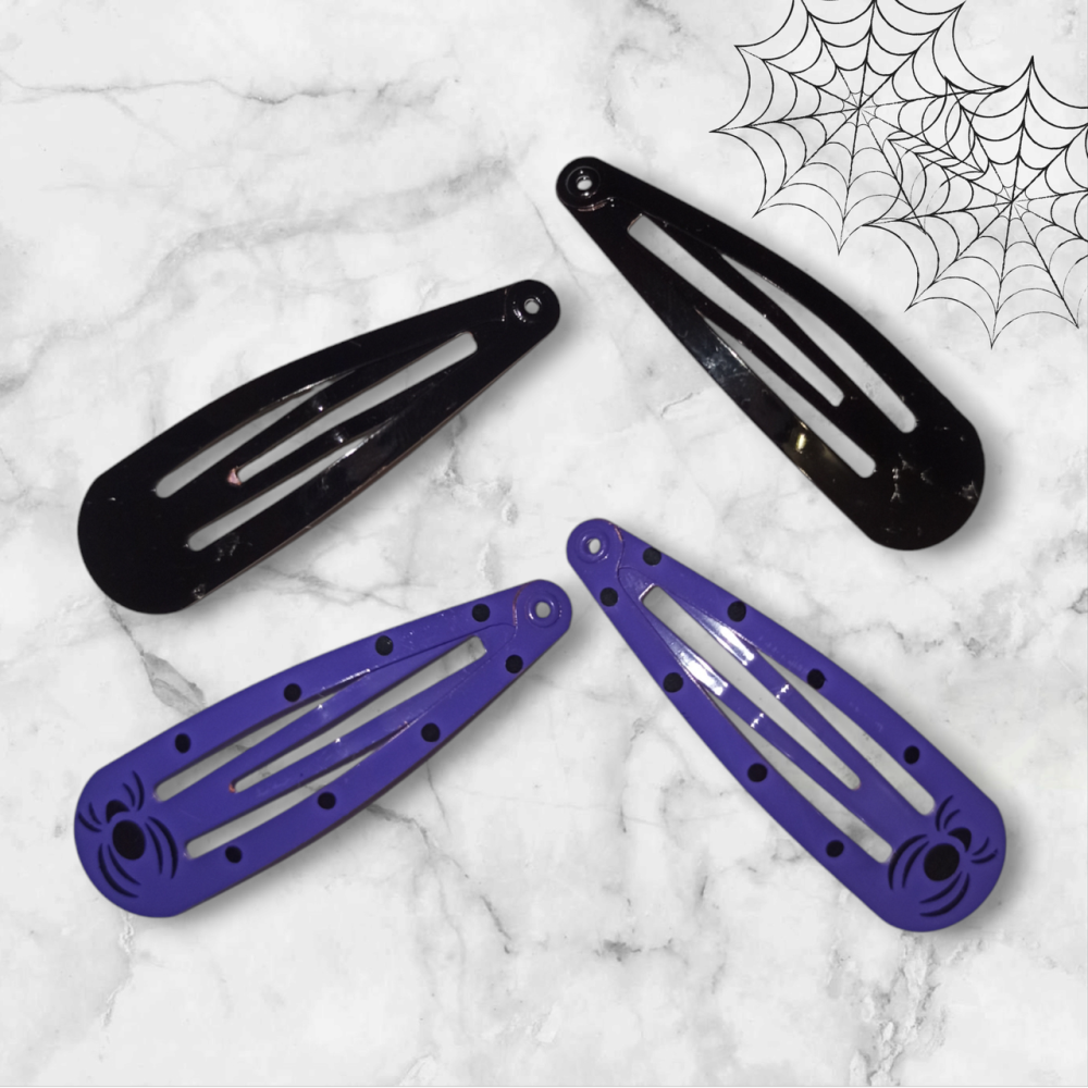 Набор 2 заколки с принтом паук и 2 заколки черные глянцевые для волос на Хэллоуин черный, фиолетовый Киев - изображение 1