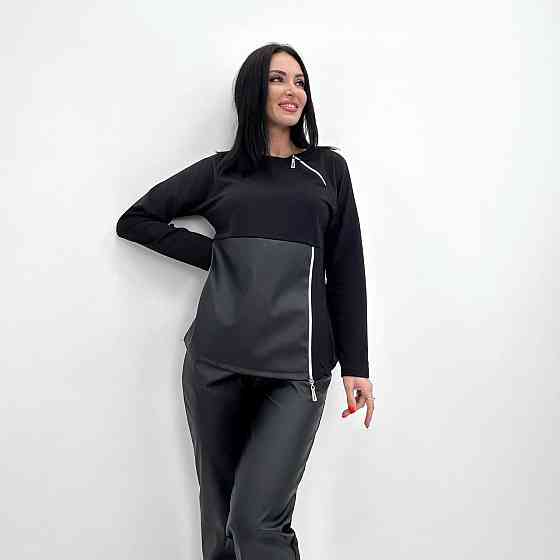 Повсякденний костюм з блискавками "Skylar" оптом | Норма і батал | Розпродаж моделі Чорний, 54-56 Київ