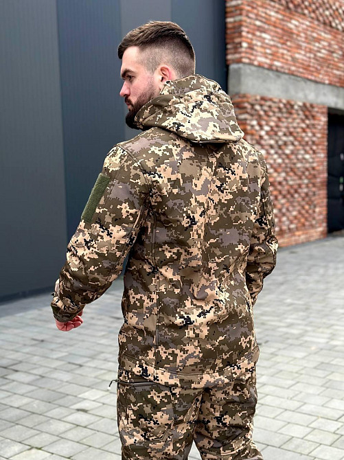 Демисезонная куртка с капюшоном пиксель Soft Shell штурмовая тактическая куртка софт шел для зсу   WAR Львов - изображение 4