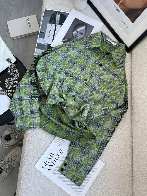 Женская стильная оверсайз рубашка в клетку турецкая фланель Зеленый Одесса - изображение 6