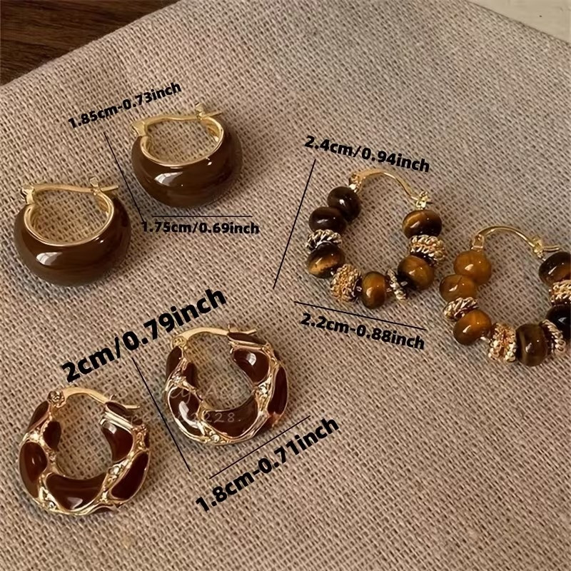 Серьги набор 3 пары в различных дизайнах с эмалью золотистые,женская бижутерия серьги комплект из цинкового сплава Каменец-Подольский - изображение 10